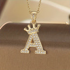 Initial Crown Necklace in Gold Tone