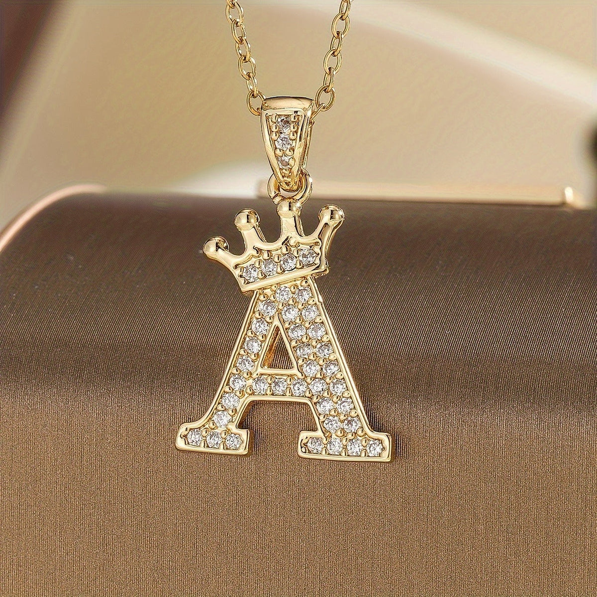Initial Crown Necklace in Gold Tone