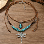 Bohemian Two-Piece Turquoise Dragonfly Layered Necklace
