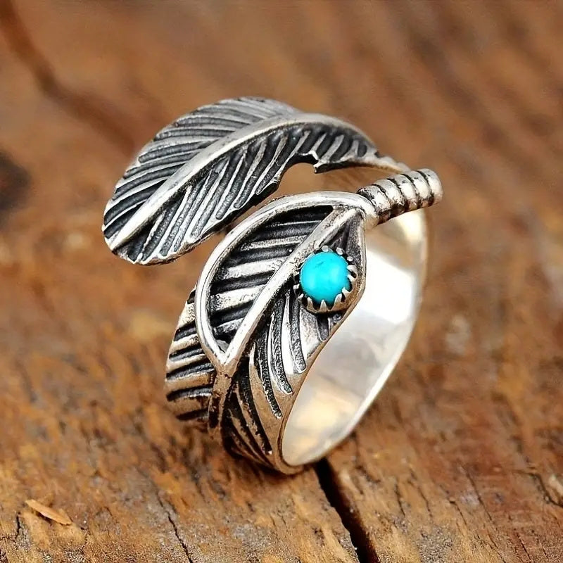 Boho turquoise veerring van sterling zilver