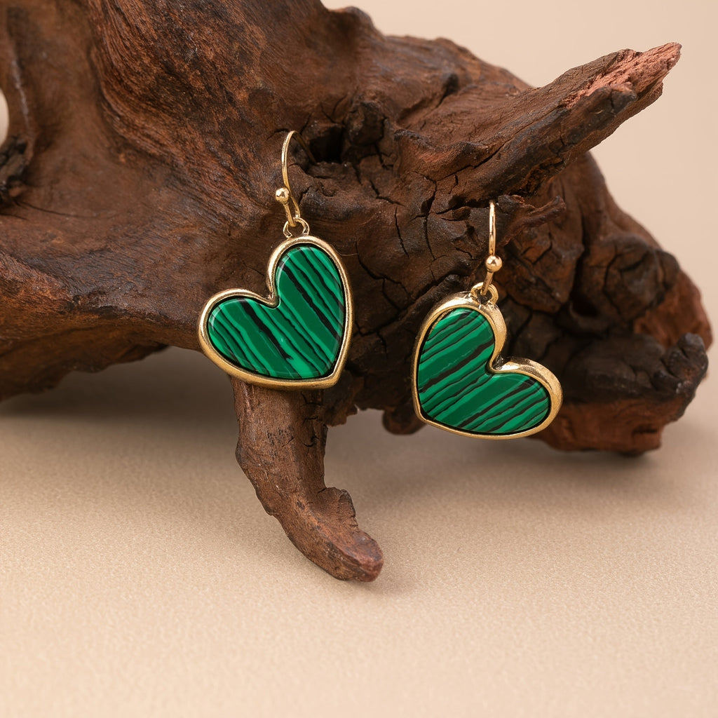 Bohemian Minimalist Heart Stone Earrings in Three Colours