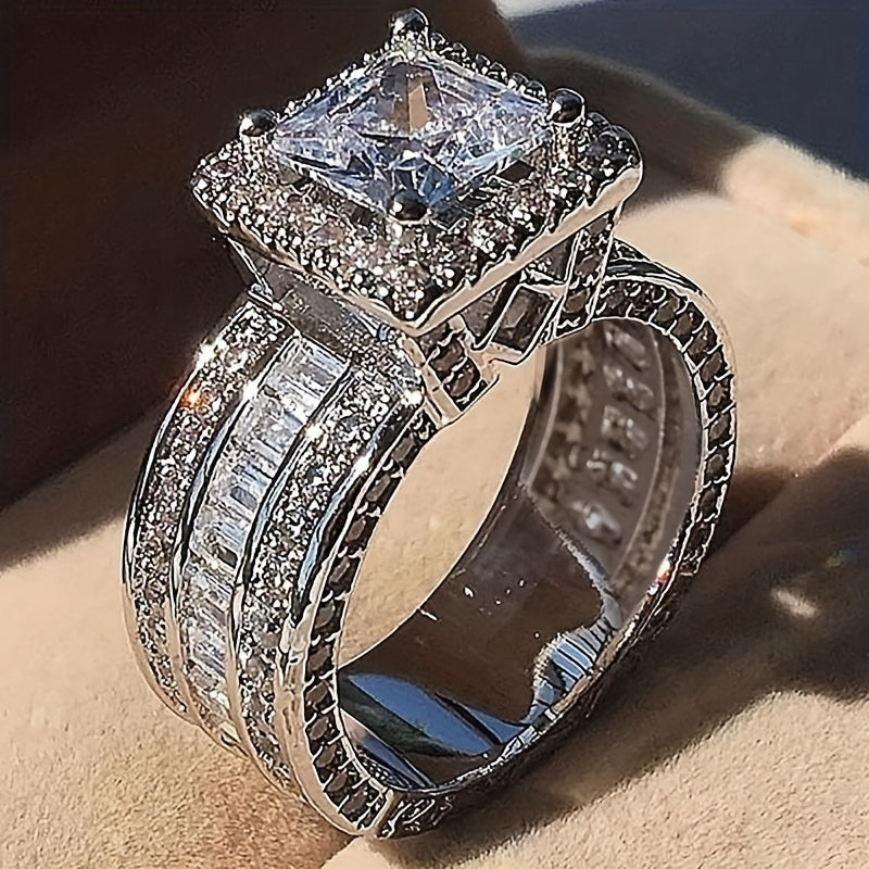 Square Zirconia Ring with Radiant Cut