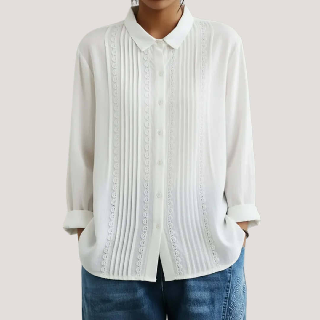 Calista Women's Pleated Button Front Long Sleeve Blouse