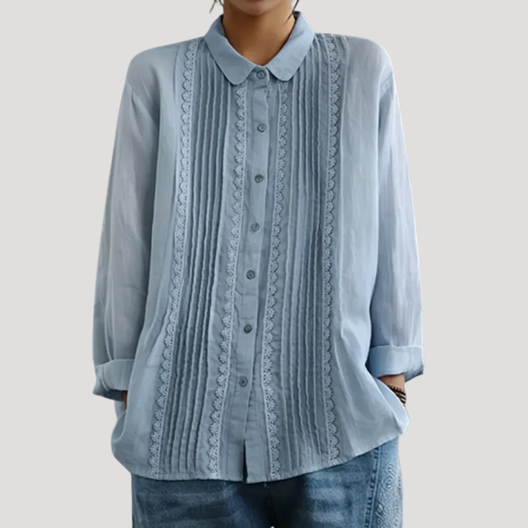 Calista Women's Pleated Button Front Long Sleeve Blouse