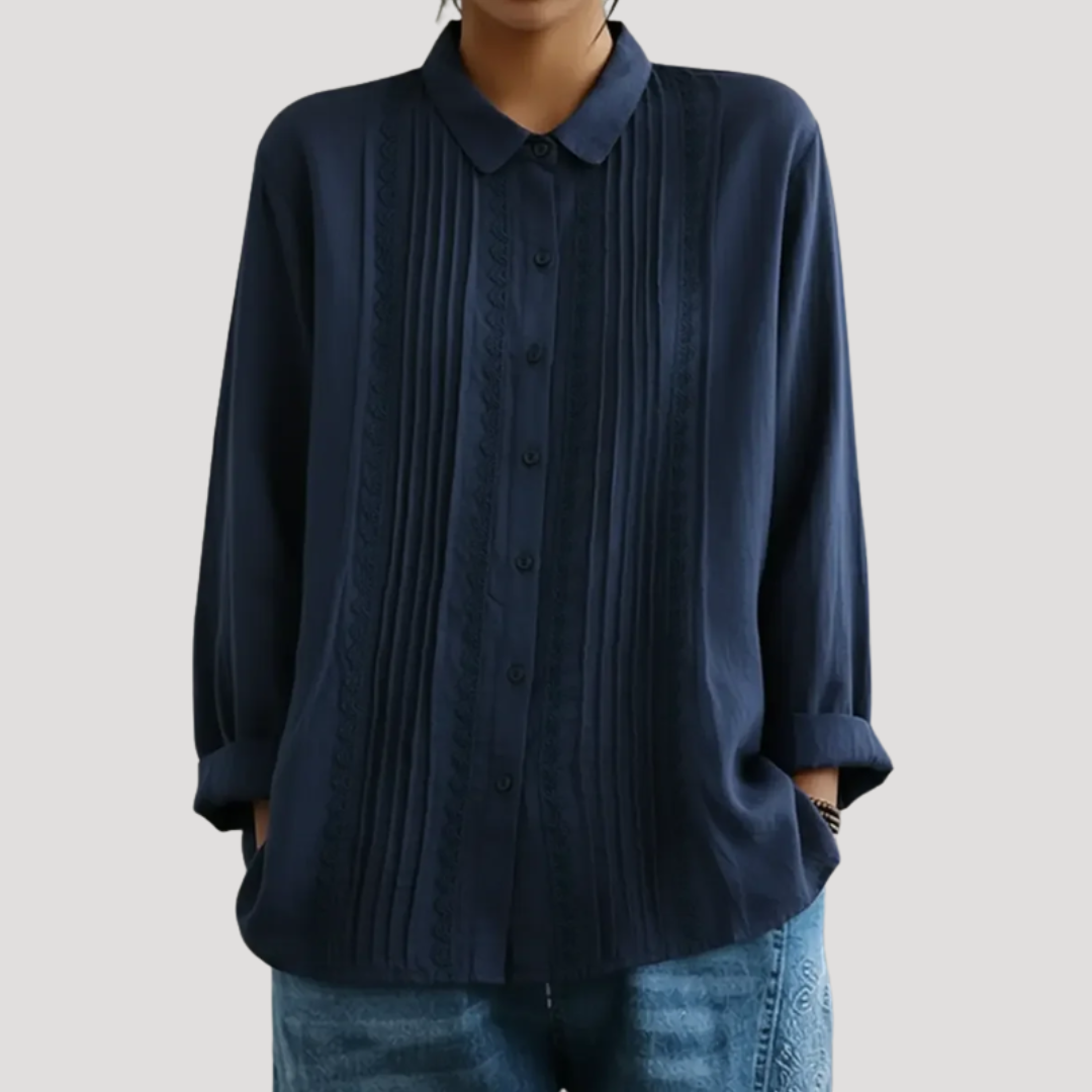 Calista Women's Pleated Button Front Long Sleeve Blouse