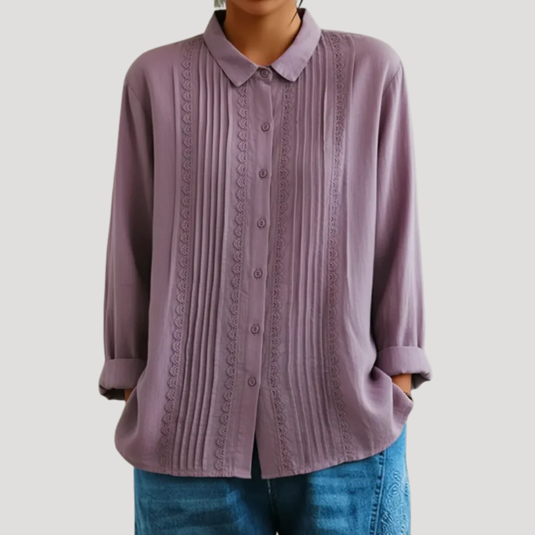 Calista Women's Pleated Button Front Long Sleeve Blouse