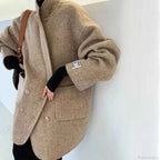 Single Breasted V Neck Longline Coat with a Wide Waist Cut