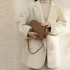 Single Breasted V Neck Longline Coat with a Wide Waist Cut
