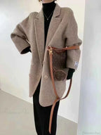 Single Breasted V Neck Longline Coat with a Wide Waist Cut