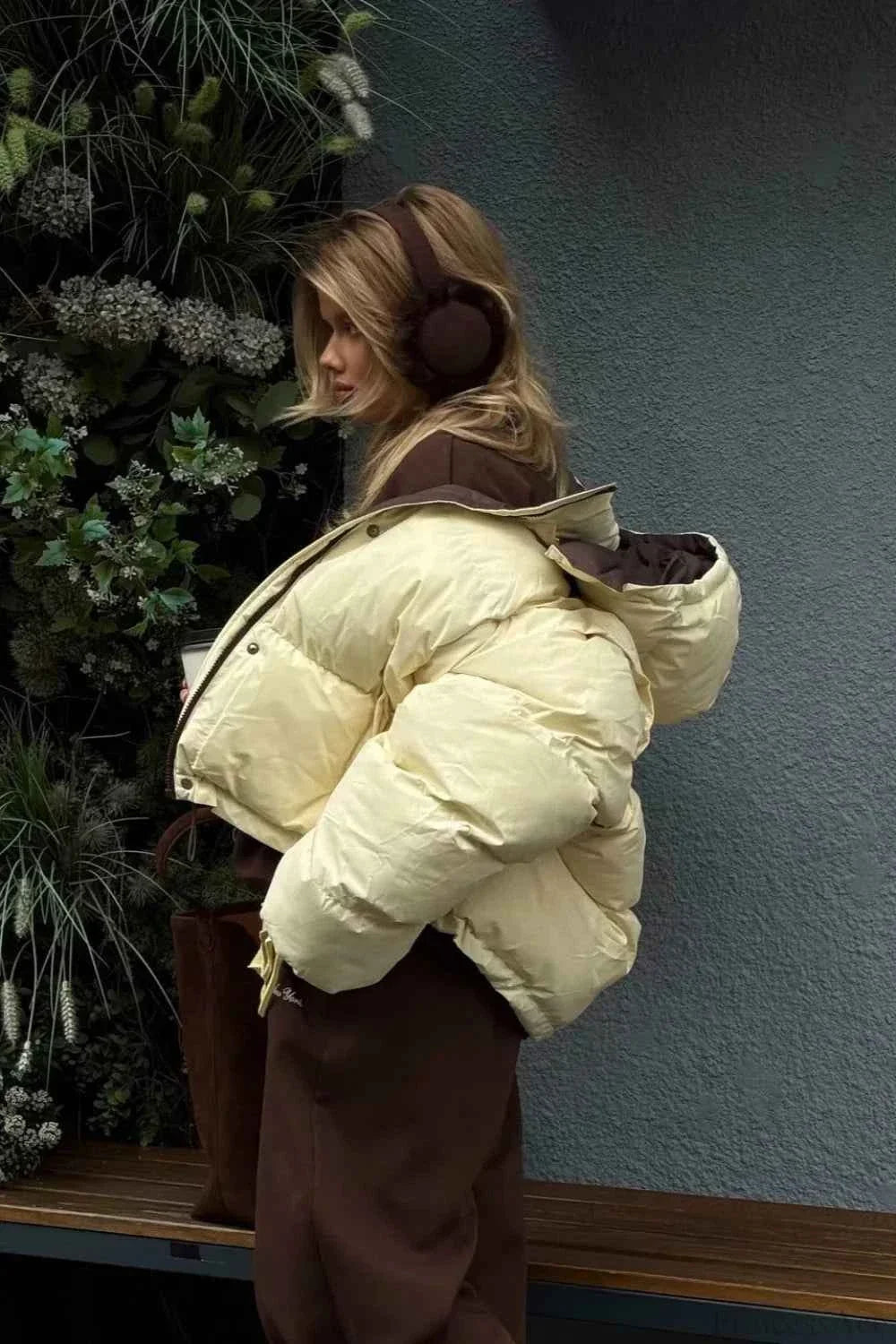 Cropped Colour Block Jacket with Hood and Regular Sleeves