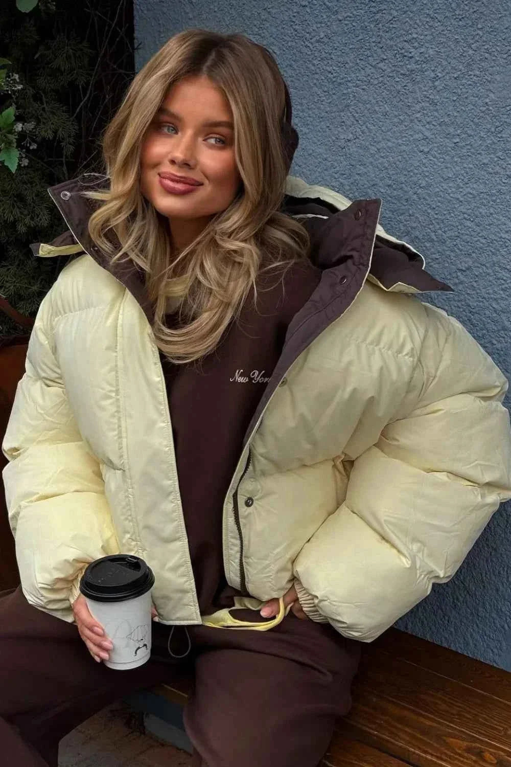 Cropped Colour Block Jacket with Hood and Regular Sleeves