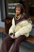 Cropped Colour Block Jacket with Hood and Regular Sleeves
