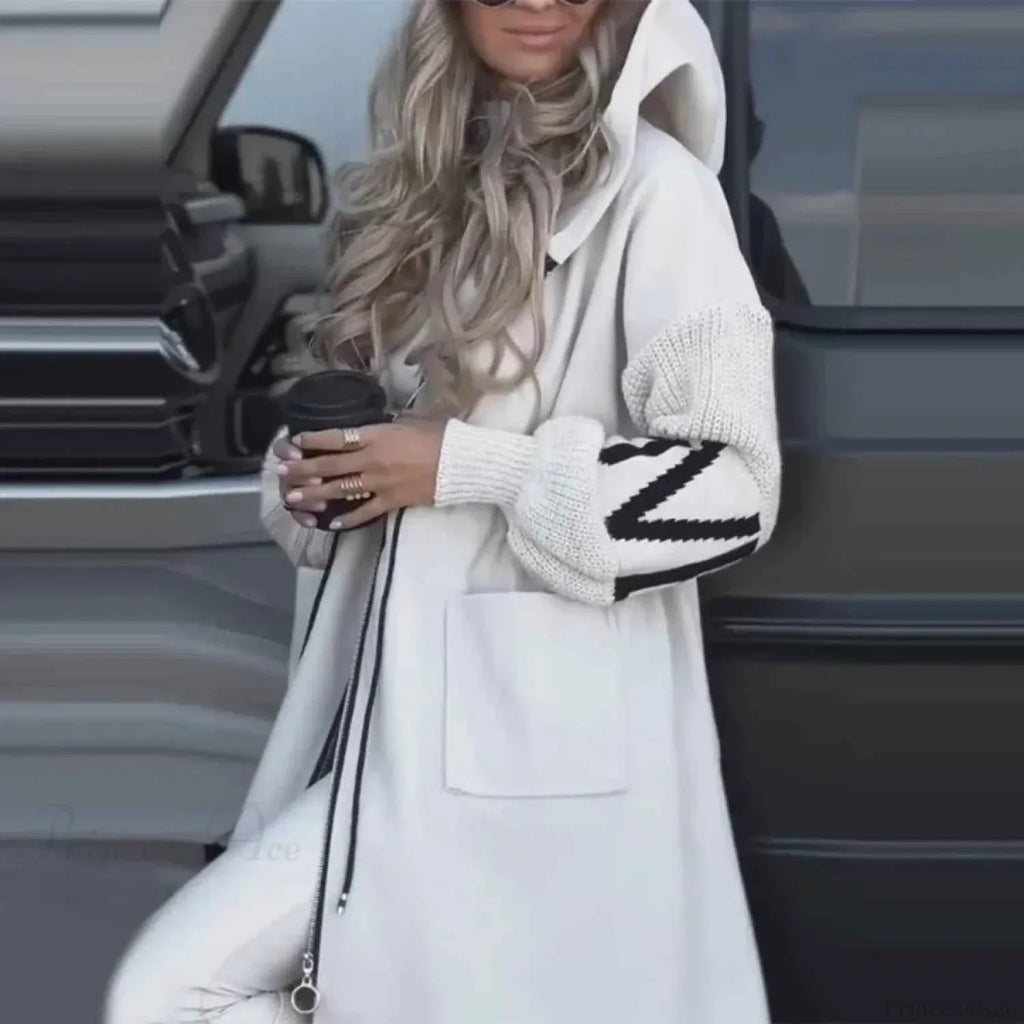 Patchwork Faux Leather Look Jacket with Hood and Lace Up Detail