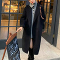 Double Breasted Long Coat with Turn Down Collar in Solid Finish
