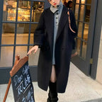 Double Breasted Long Coat with Turn Down Collar in Solid Finish