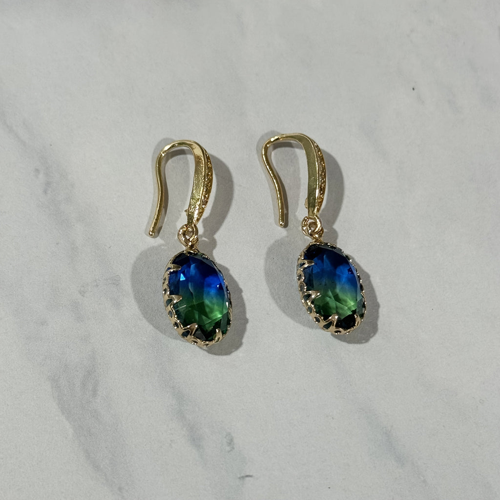 Vintage-Inspired Oval Green Crystal Drop Earrings