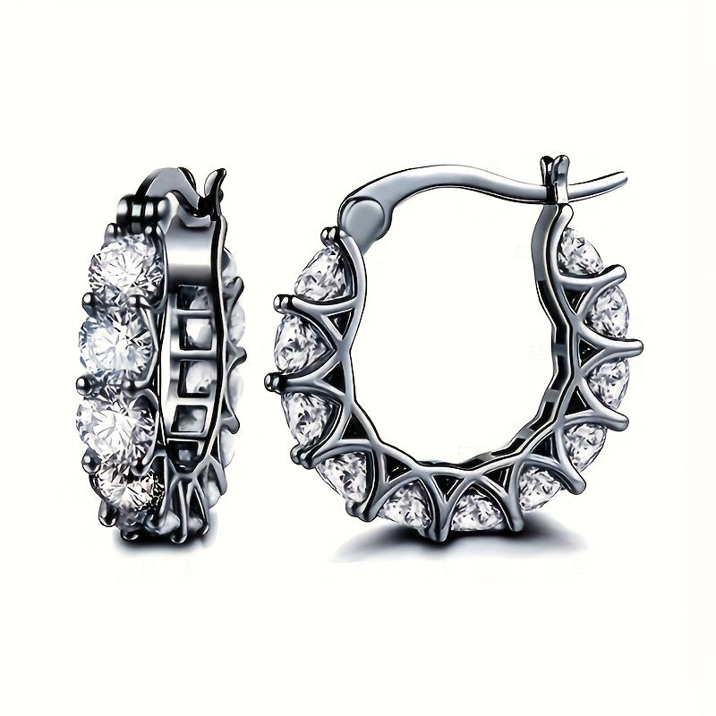 Zirconia Inlaid Circular Hoop Earrings