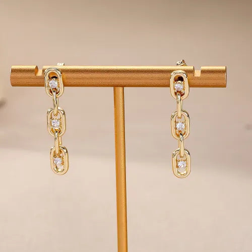 Zirconia Chain Earrings in Gold Tone
