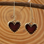 Vintage Bohemian Red Resin Drip Heart Earrings
