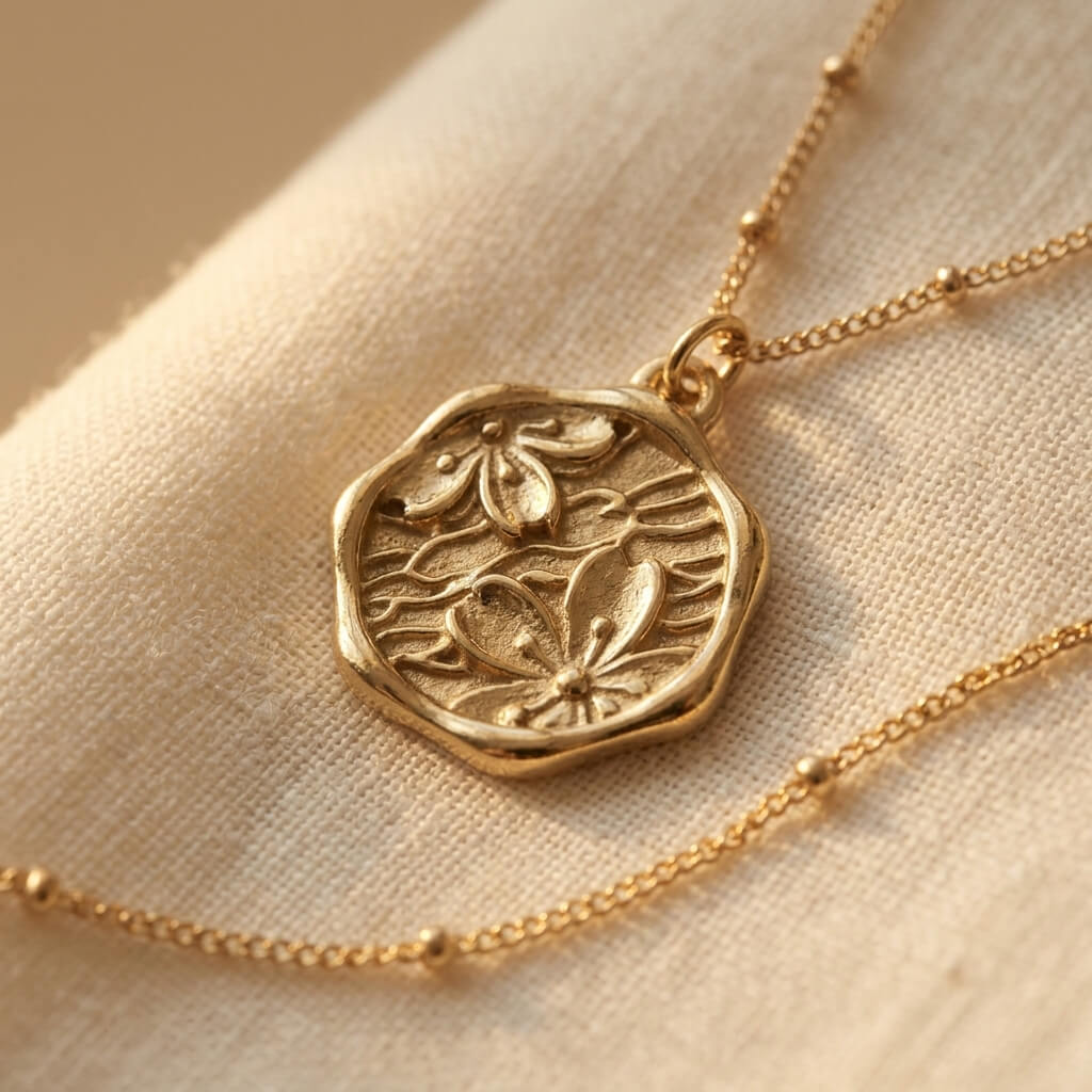 Vintage-Style Gold-Tone Floral Medallion Pendant