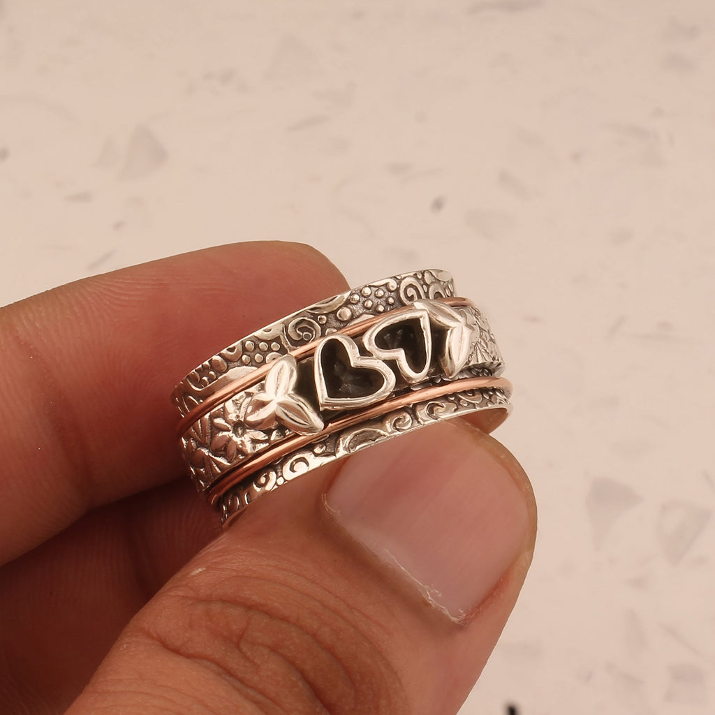 Vintage-Style Butterfly Heart Silver-Plated Spinner Ring