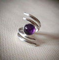 Vintage-Style Spiral Purple Crystal Silver-Tone Ring