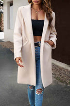 Solid Colour Longline Coat with Notched Collar and Buttons
