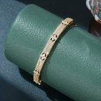 Floral Design Zirconia Inlaid Bracelet in Two Tones