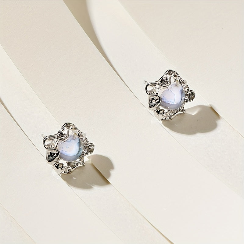 Silver-Tone Moonstone Earrings