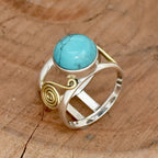 Bohemian Two-Tone Round Turquoise Stone Ring