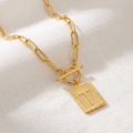 Gold-Tone Paperclip Chain Tag Pendant Necklace