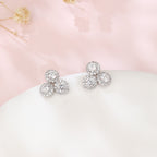 925 Sterling Silver Triple Moissanite Cluster Earrings, White Gold Plated
