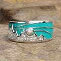 Bohemian Zirconia Inlaid Enamel Mountain and Sun Ring