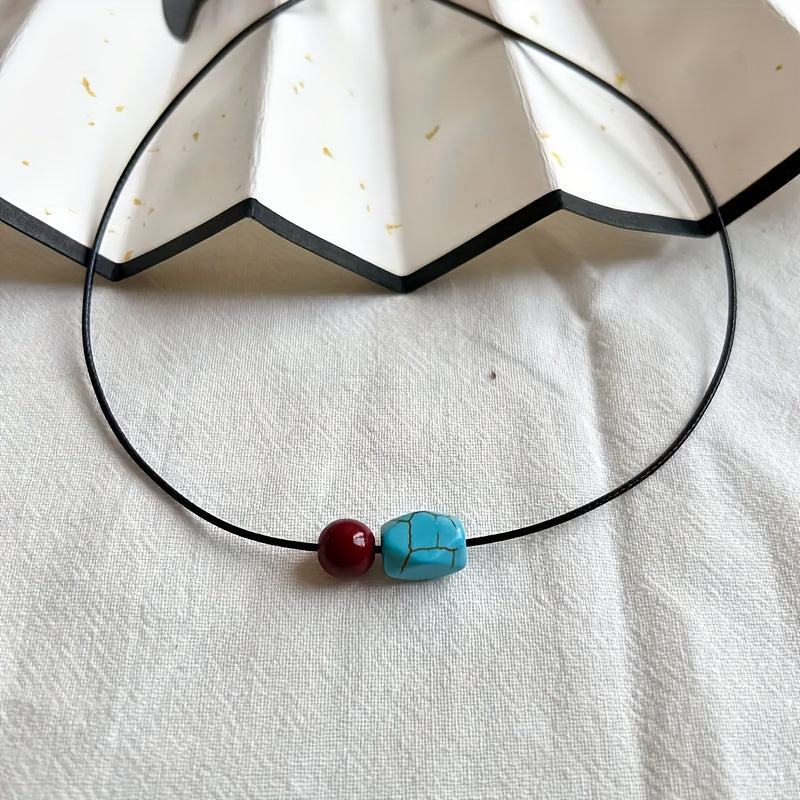 Bohemian Turquoise and Cinnabar Beaded Pendant Necklace