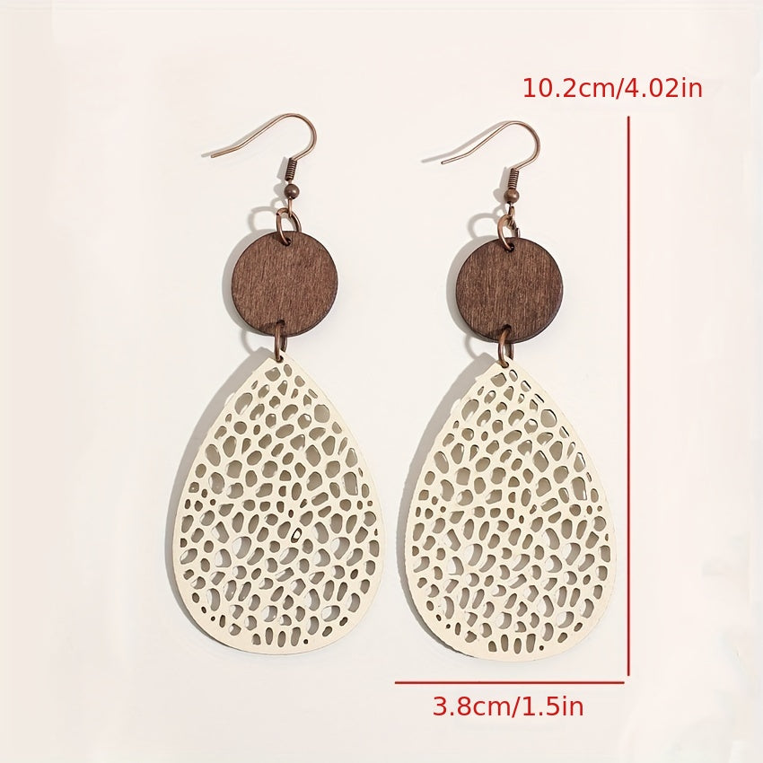 Vintage Hollow Faux Leather Drop Earrings