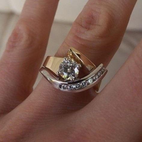 Gold-Tone Wishbone Ring with Zirconia Cluster