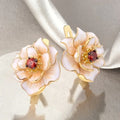 Vintage-Style White Enamel Blossom Gold-Tone Earrings