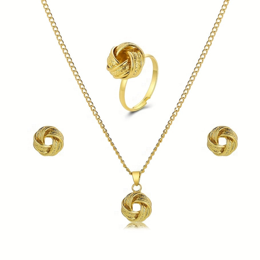 Hollow Knotted 3D Round Ring, Earrings and Necklace Set