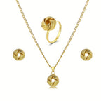 Hollow Knotted 3D Round Ring, Earrings and Necklace Set