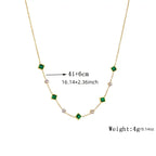 Green Clover Station Necklace in Gold Tone