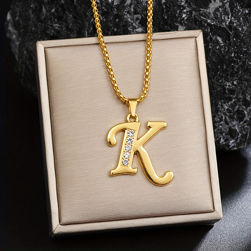 Crystal Accent Initial Necklace in Gold Tone