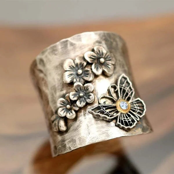 Bee, Flower and Butterfly Wide Band Ring