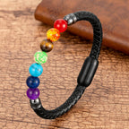 Armband met zeven kleurstenen aan goudkleurige ketting