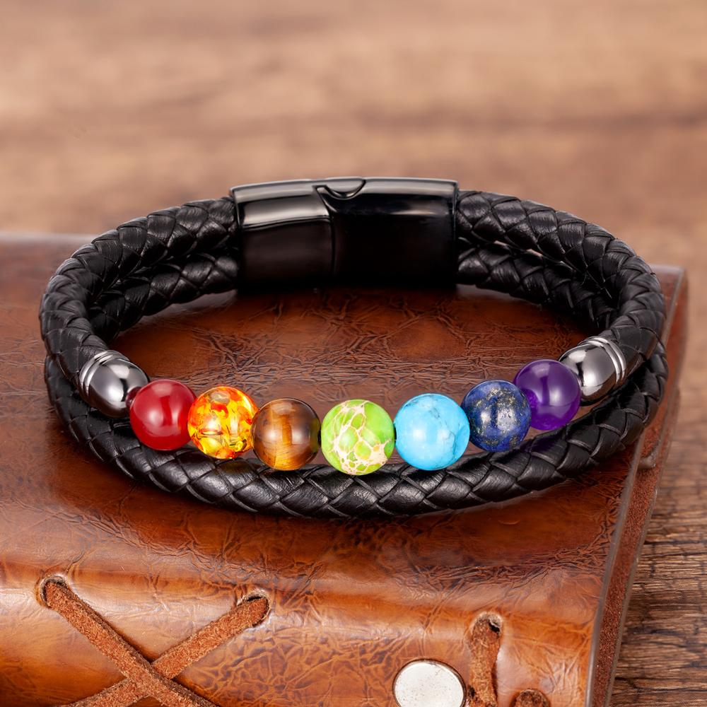 Armband met zeven kleurstenen aan goudkleurige ketting
