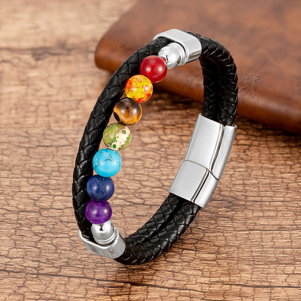 Armband met zeven kleurstenen aan goudkleurige ketting