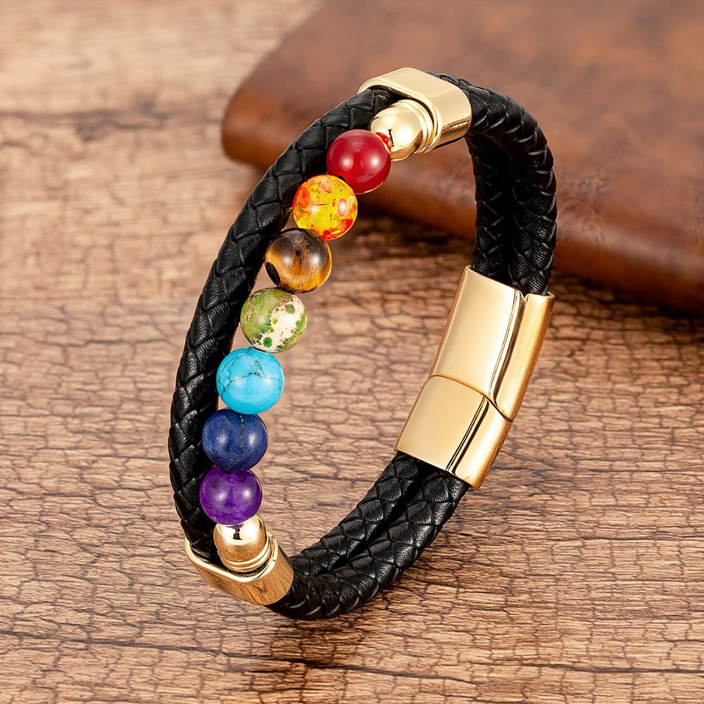 Armband met zeven kleurstenen aan goudkleurige ketting