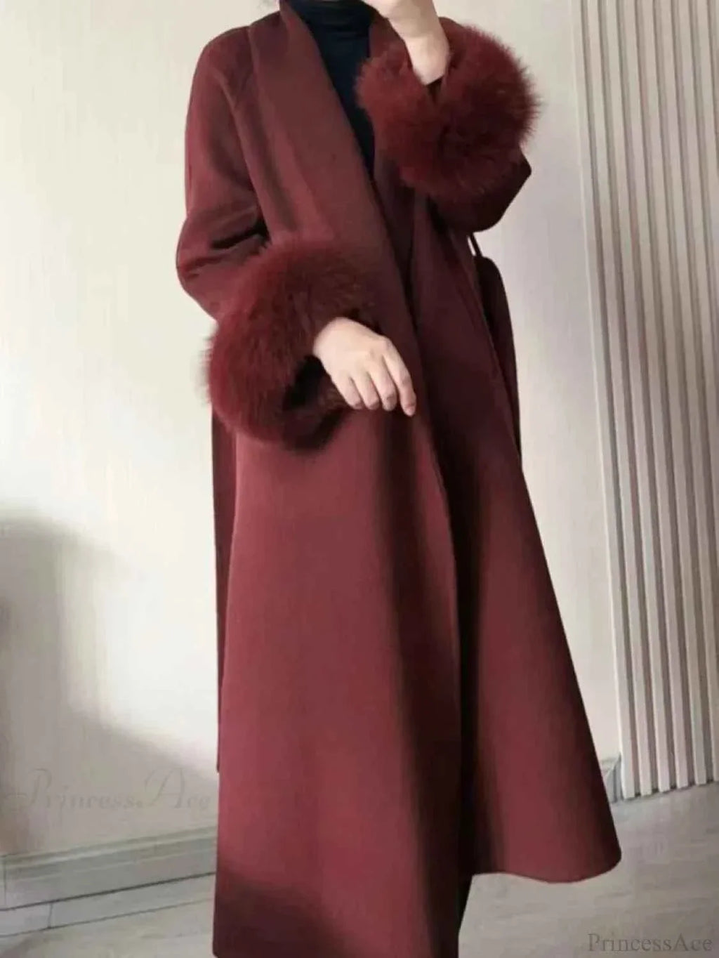 Longline Open-Front Brushed Coat with a Deep V Neckline