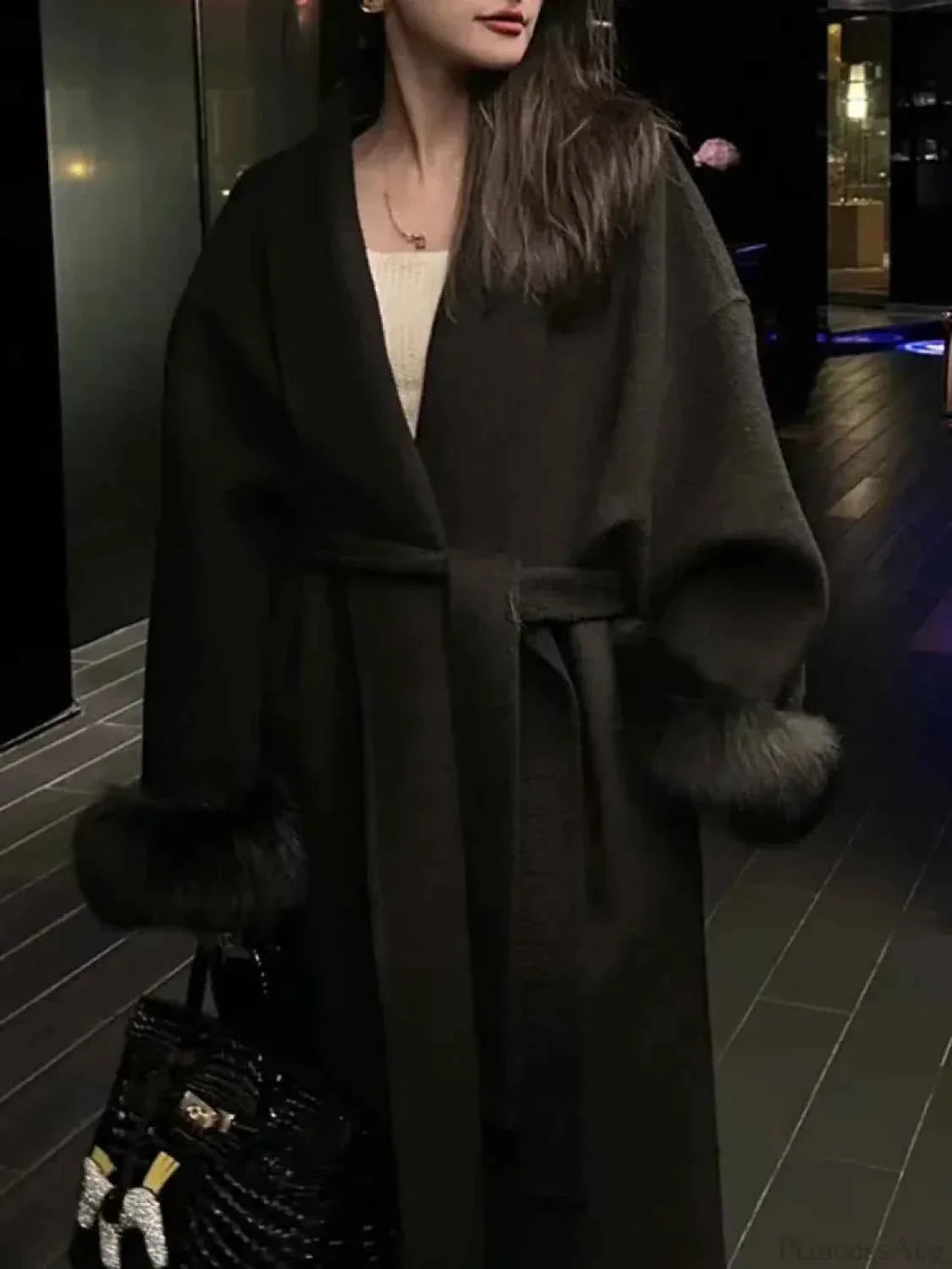 Longline Open-Front Brushed Coat with a Deep V Neckline
