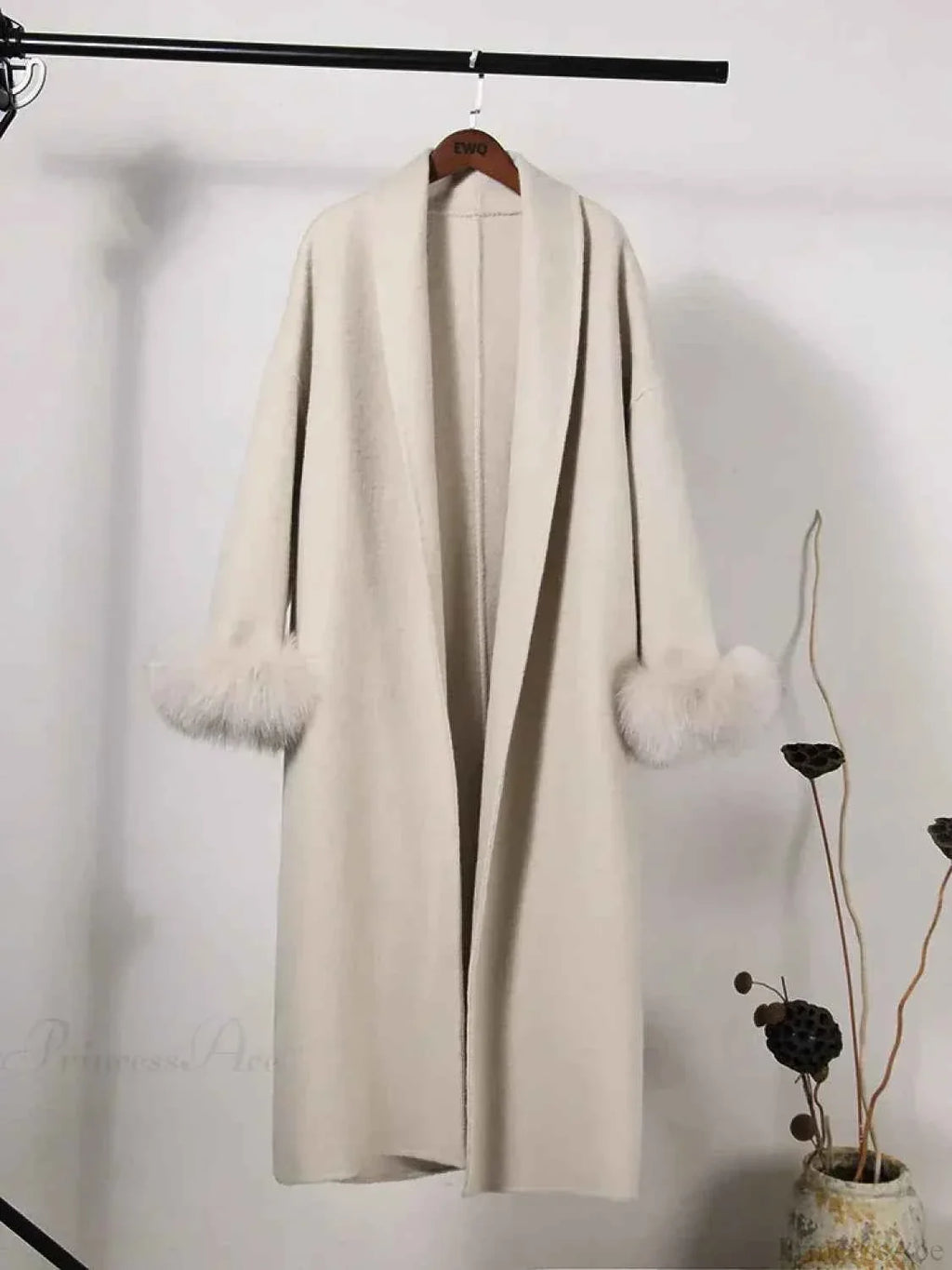 Longline Open-Front Brushed Coat with a Deep V Neckline