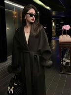 Longline Open-Front Brushed Coat with a Deep V Neckline